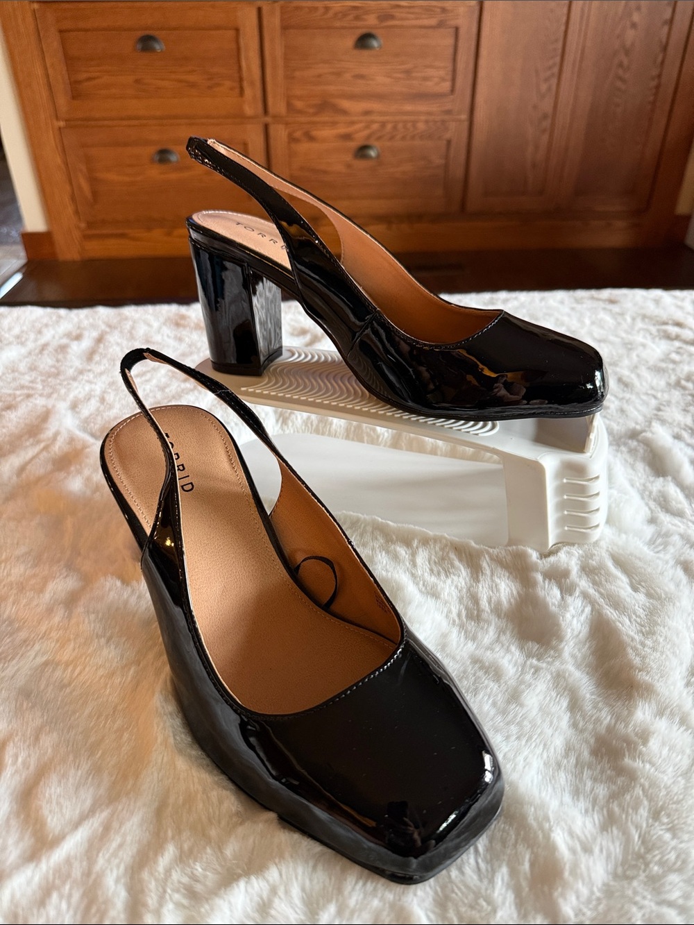 Torrid black patent square-toe slingback block-heel pumps Women’s size 10WW.